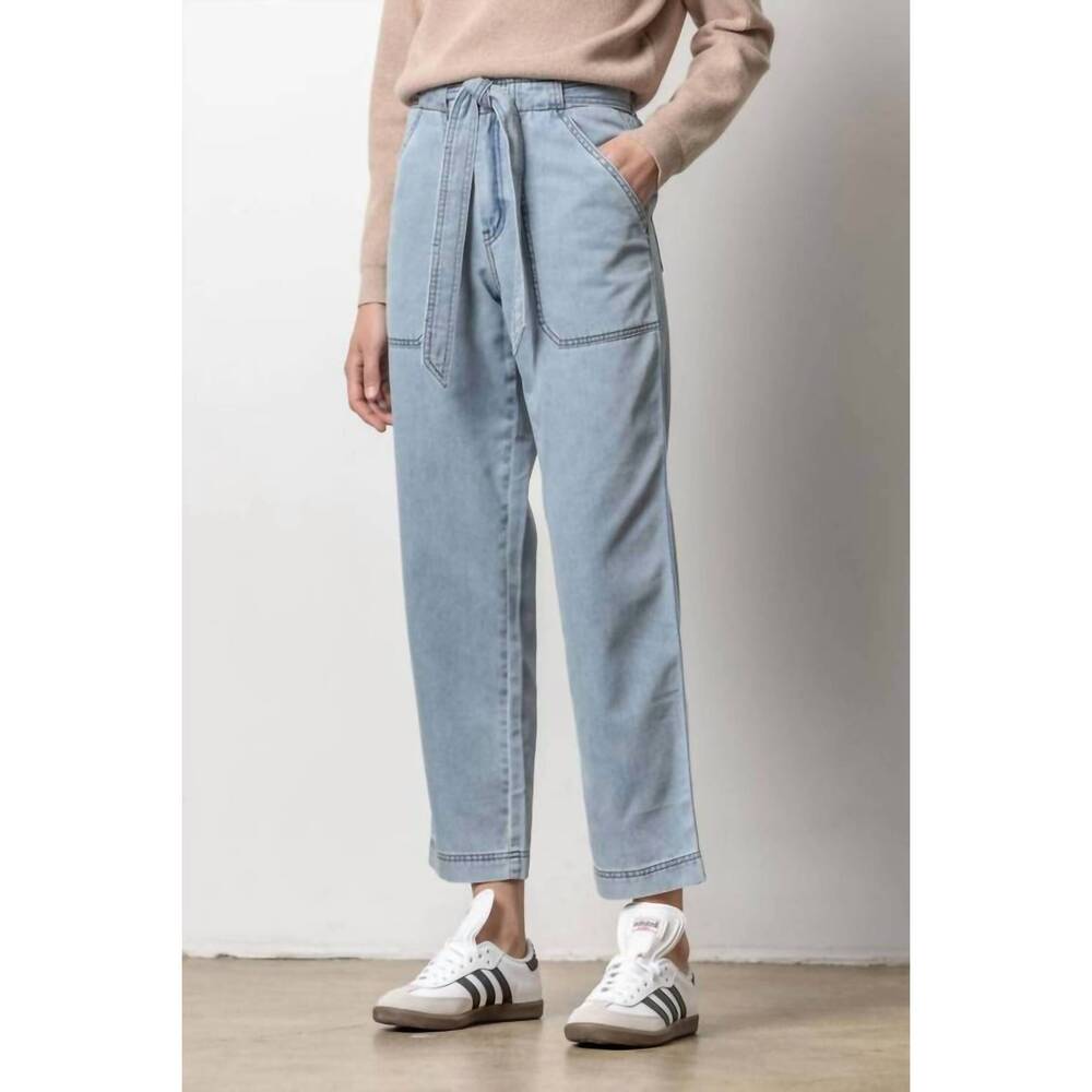 NEW LILLA P denim belted pant in light wash